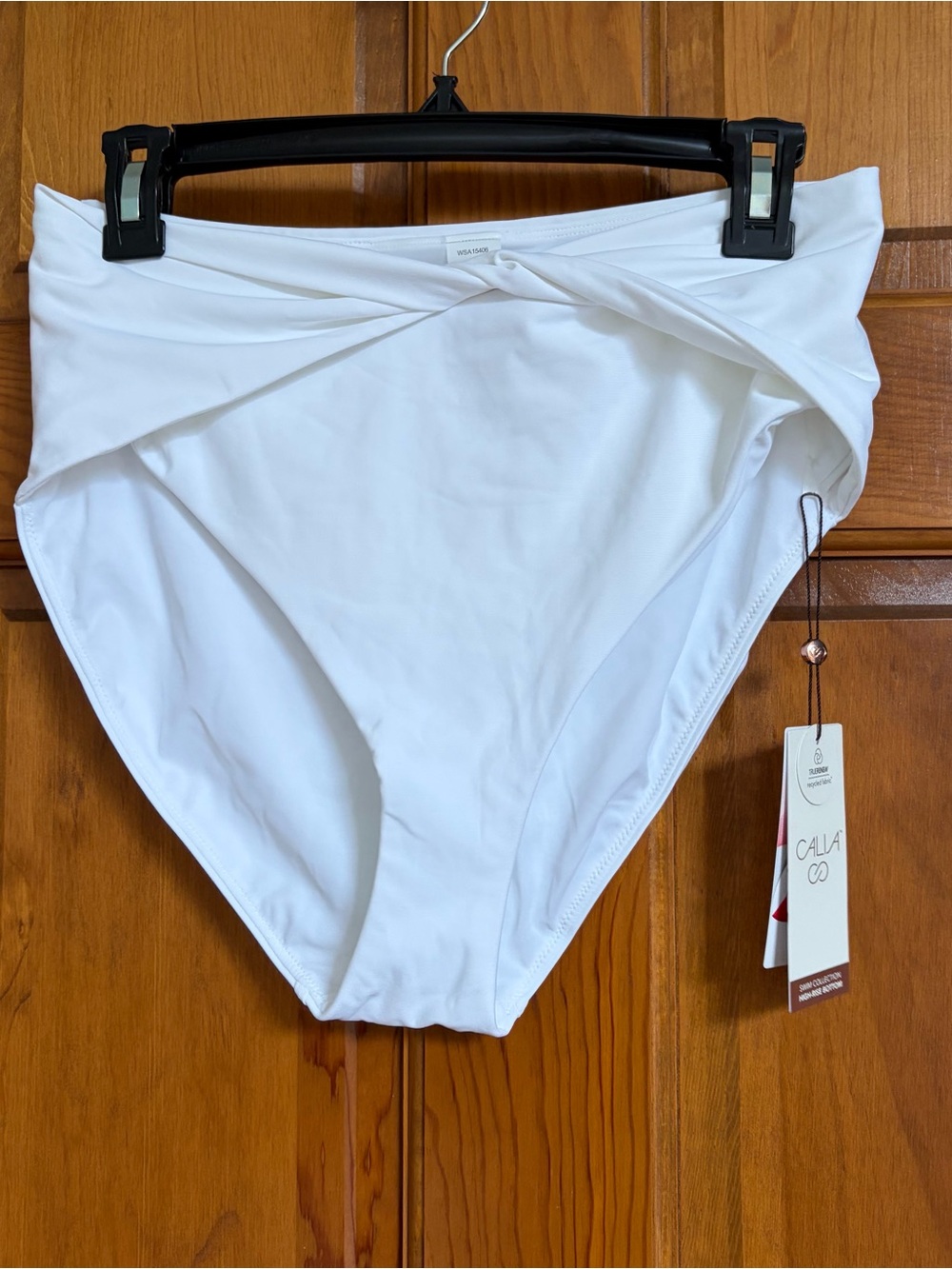 Calia High-Waist Twist Front White Bikini Bottom
